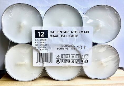 12 MAXI TEA LIGHTS 10H