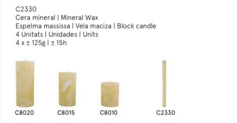 BUJIA VELA MACIZA MINERAL WAX +/- 125gr 2,5cm X 30,00cm RUSTIC CANDLES (C2330)